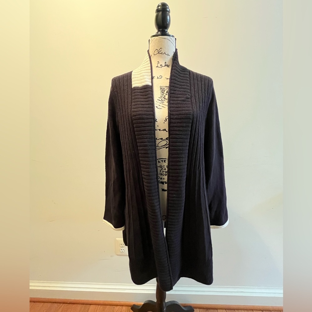 NIC+ZOE Black and White Open Cardigan Sweater
